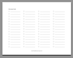 Printable Four Column Grocery List