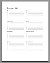 Printable Two Column Grocery List